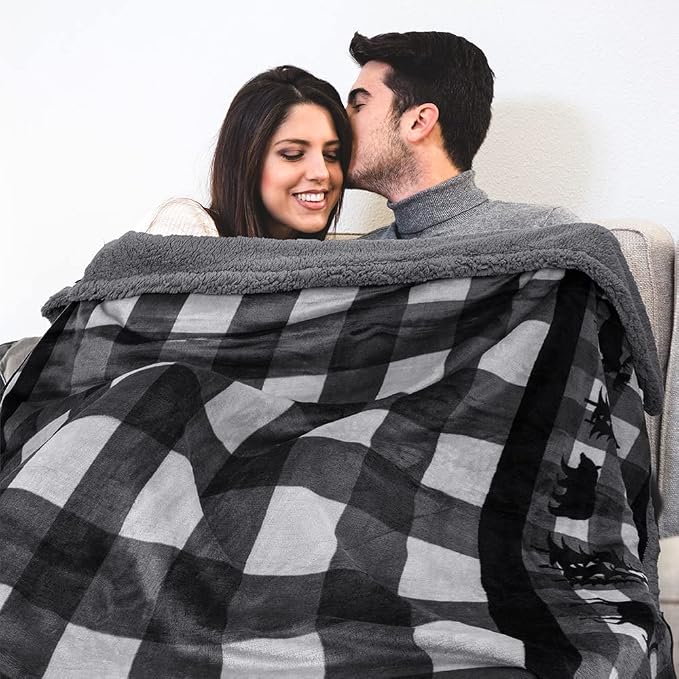 Pavilia Winter Cabin Sherpa Blanket Throw Twin | Flannel Fleece Christmas Plaid - Image 5
