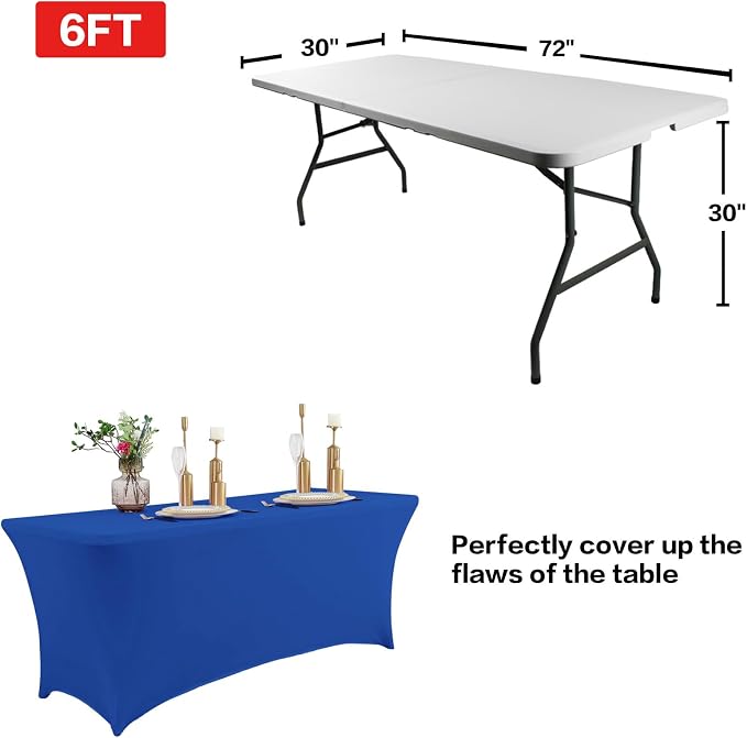 IVAPUPU 2 Pack 6FT Table Cloth for Rectangular Fitted Events Stretch Royal Blue - Image 3