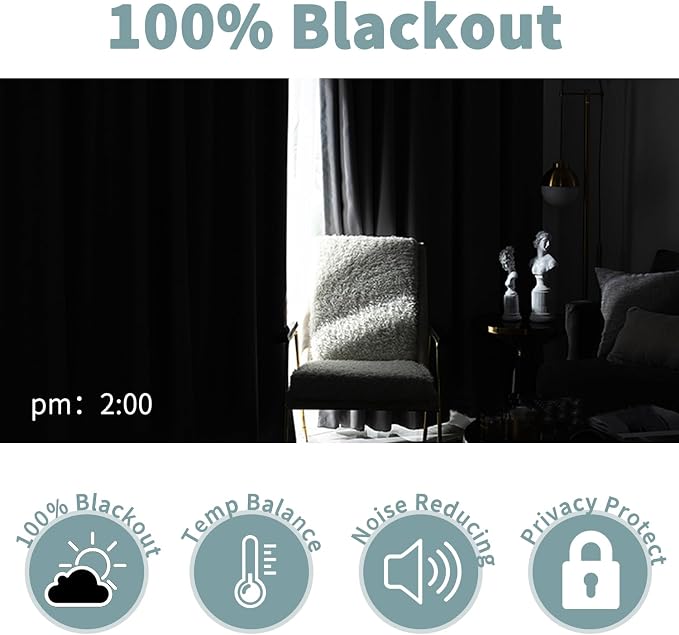 BGment 100% Blackout Curtains for Bedroom 63 Inch Length, Full Room Darkening - Image 8