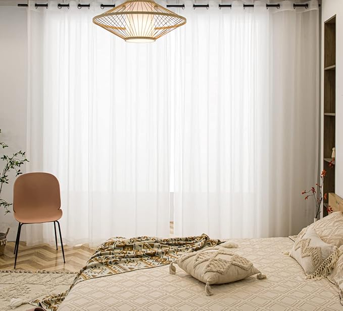 PI Extra Long Sheer Curtains Ivory Panels, Grommet Top Privacy Voile Window by PI