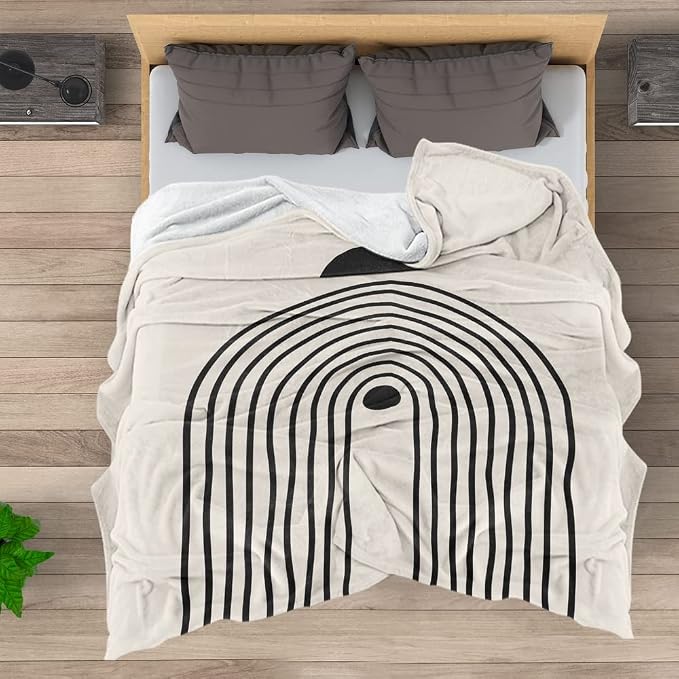 Boho Mid Century Blankets Orange Beige Throws Abstract Modern Aesthetic Bedding - Image 4