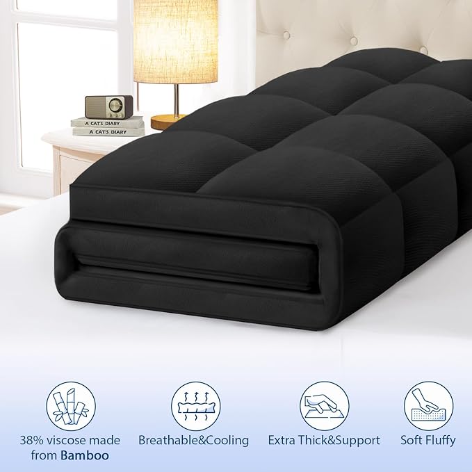 ELEMUSE Full Black Cooling Bamboo Viscose Mattress Topper - Image 2