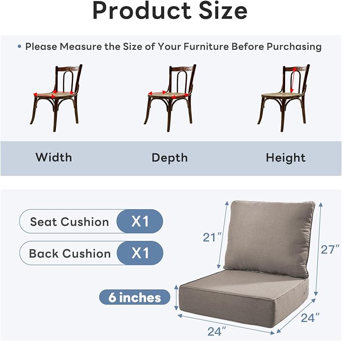 6 inches Thicker Outdoor Chair Cushions Set- 24" *24" *6" Waterproof Patio - Image 2
