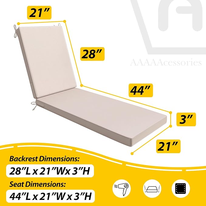 AAAAAcessories Outdoor Chaise Lounge Cushions, Waterproof, Fade-Resistant Patio - Image 5
