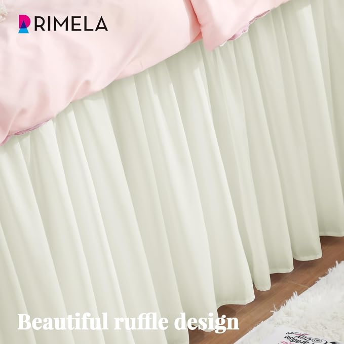 RIMELA Dorm Bed Skirt Twin XL 32 Inch Drop, Cream Bedskirt Solid Silky Fabric - Image 6