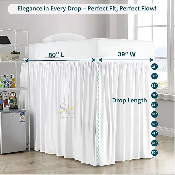 Shreem Linen Dorm Room Bed Skirt Twin XL 30 Inch Drop, 100% Microfiber Extra - Image 2