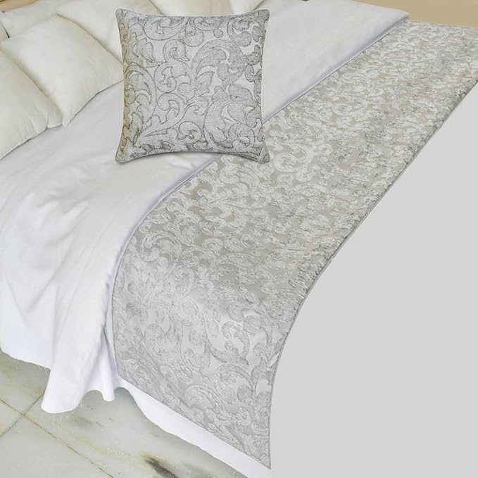 The HomeCentric King/Queen/Twin Silver Luxury Twin 53"x18" Bed Runner Without by TheHomeCentric