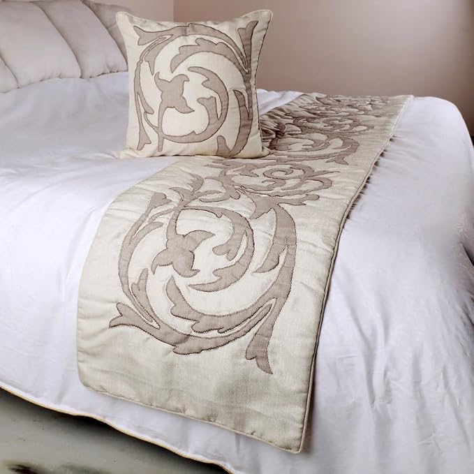 The HomeCentric Decorative Ivory & Beige CA King 86 x 18 inch Bed Runner - Image 4