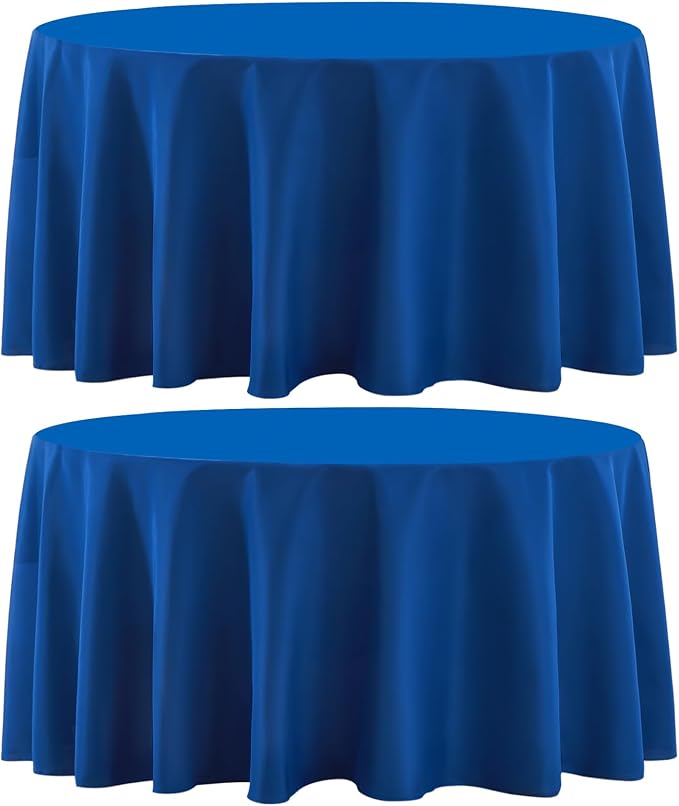 Round Tablecloth 2 Pack 90 Inch Royal Blue Tablecloths Washable Decorative by AOCOZHomeLifeMuseum
