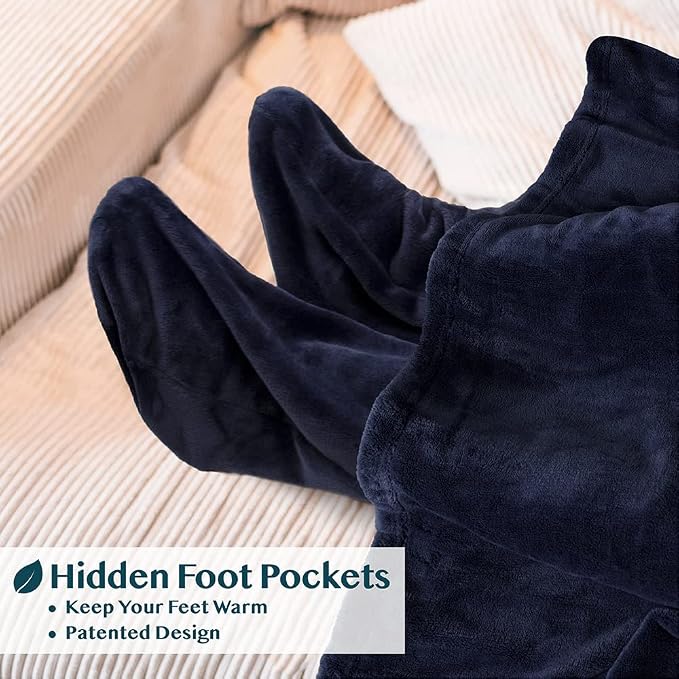 PAVILIA Fleece Blanket with Sleeves, Foot Pockets - Image 2