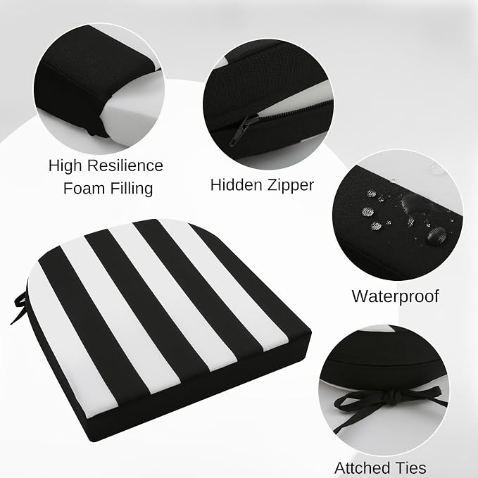 idee-home Outdoor Chair Cushions Set of 4, Thick 19" x 19" x 3" Outdoor Seat - Image 2