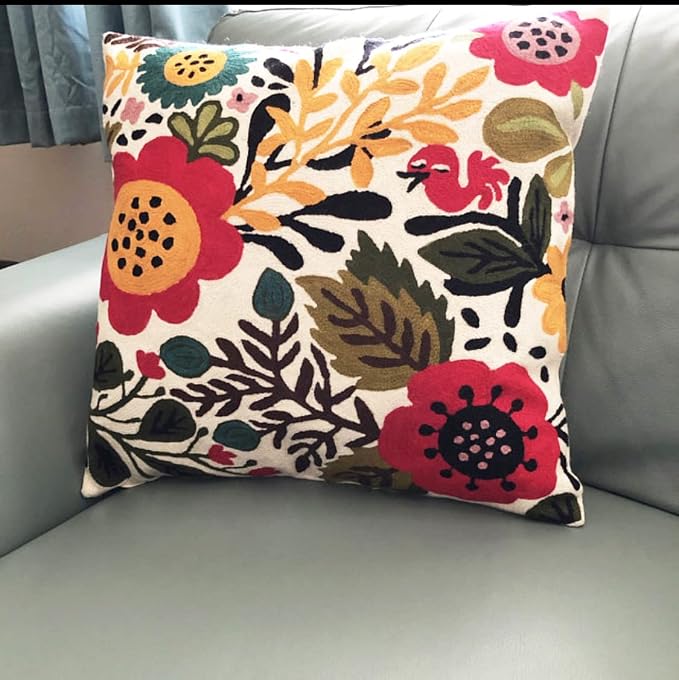 Red Polish Floral Pillow Cover Bird Flower Pillowcase Floral Outdoor Suzani - Image 3