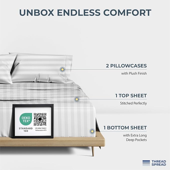 THREAD SPREAD 100% Egyptian Cotton Sheets Queen Size - Image 3