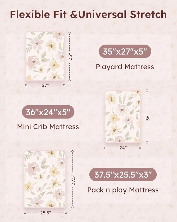 Pack and Play Sheets Fitted 3 Pack, Mini Crib Sheets - Image 3