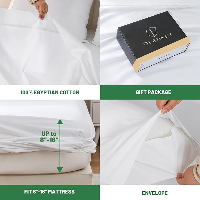 100% Egyptian Cotton Sheets Cal King Sheet Set 4PCS 1000 Thread Count Sateen - Image 4