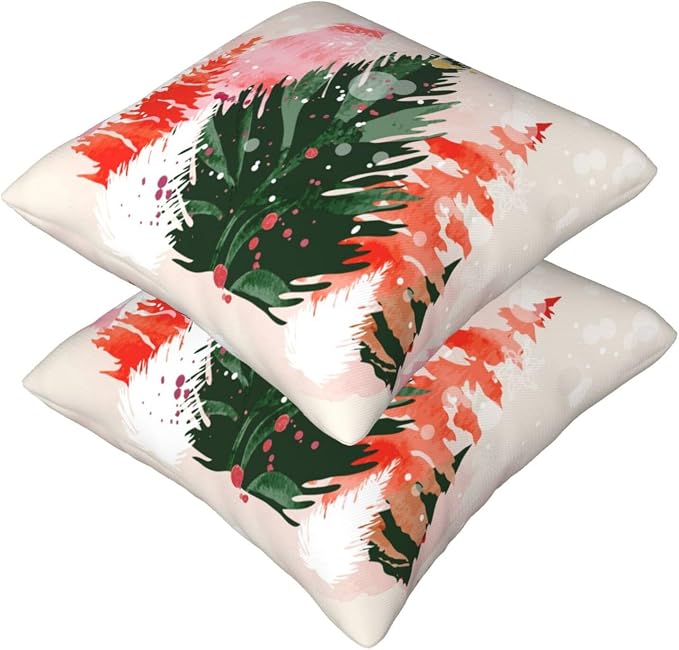 bassyil Christmas Tree Watercolor Throw Pillow Covers Decorative Linen Pillow - Image 8