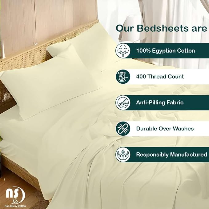 NON Sticky cotton Full Size Sleeper Sofa Sheets, 4 Piece Egyptian Cotton Bed - Image 2