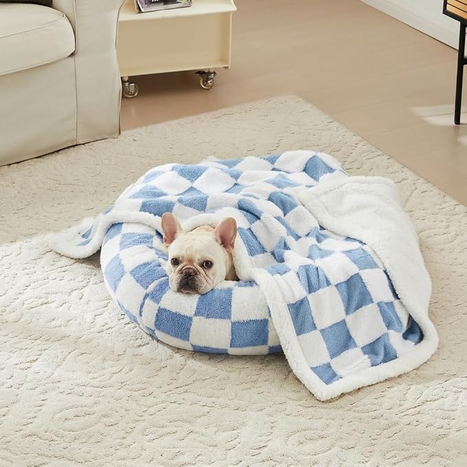 Checkered Dog Blanket, Cute Aesthetic Style Fluffy Fleece Pets Blanket - Image 2