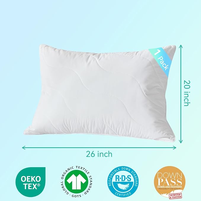 Three Geese White Goose Feather Down Pillows Standard Size Set of 1-100% Cotton - Image 2