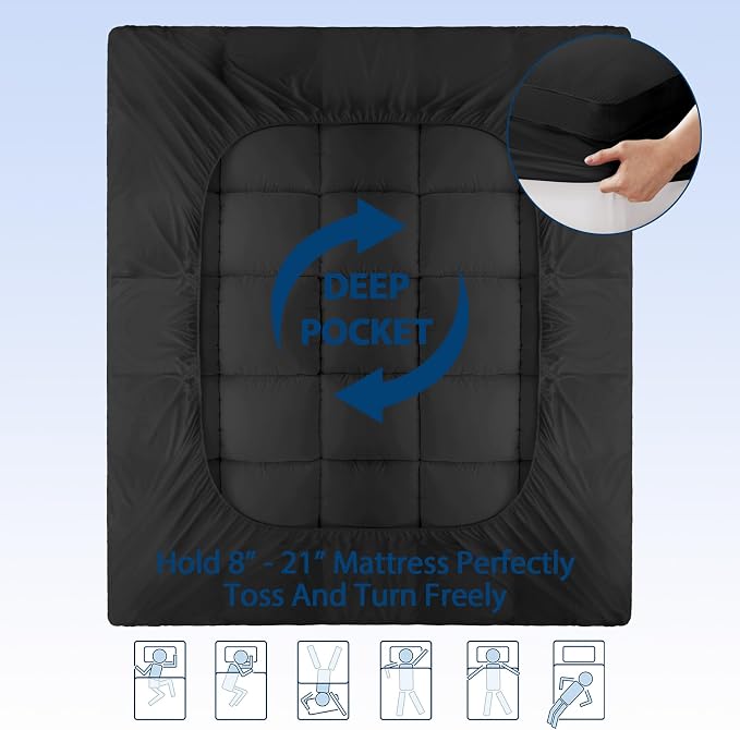ELEMUSE Full Black Cooling Bamboo Viscose Mattress Topper - Image 6