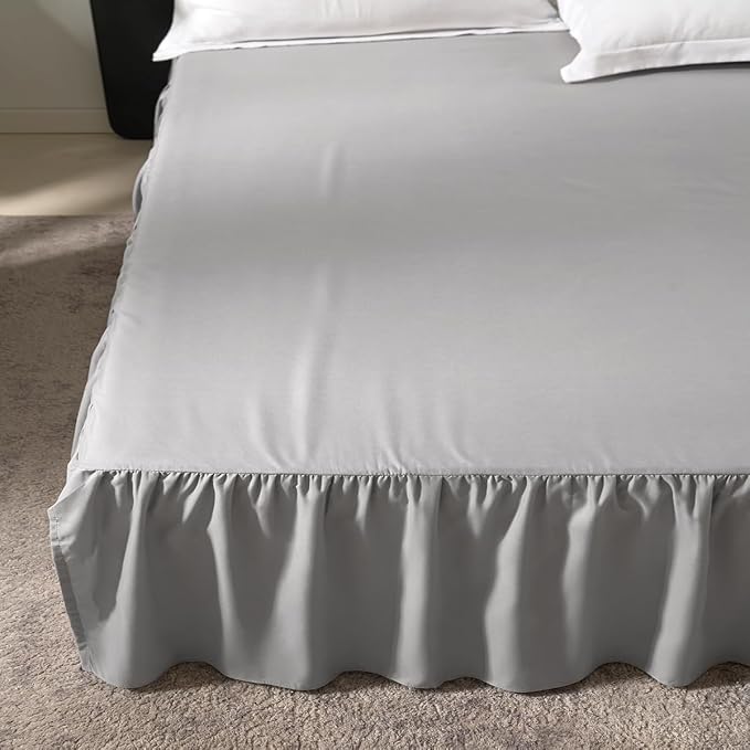 TSUTOMI Light Grey Bed Skirt King Size Ruffled Bed Skirt - Image 5