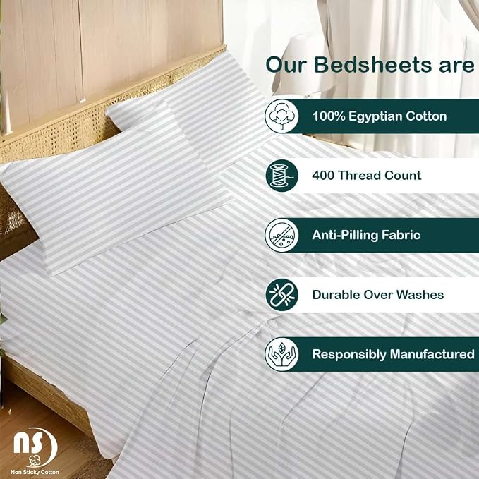 NON Sticky cotton Twin Size Sleeper Sofa Sheets, 4 Piece Egyptian Cotton Bed - Image 2
