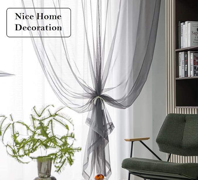 PI Sheer Curtains with Ring Top, Lightweight Voile Textured, Home Decoration - Image 2