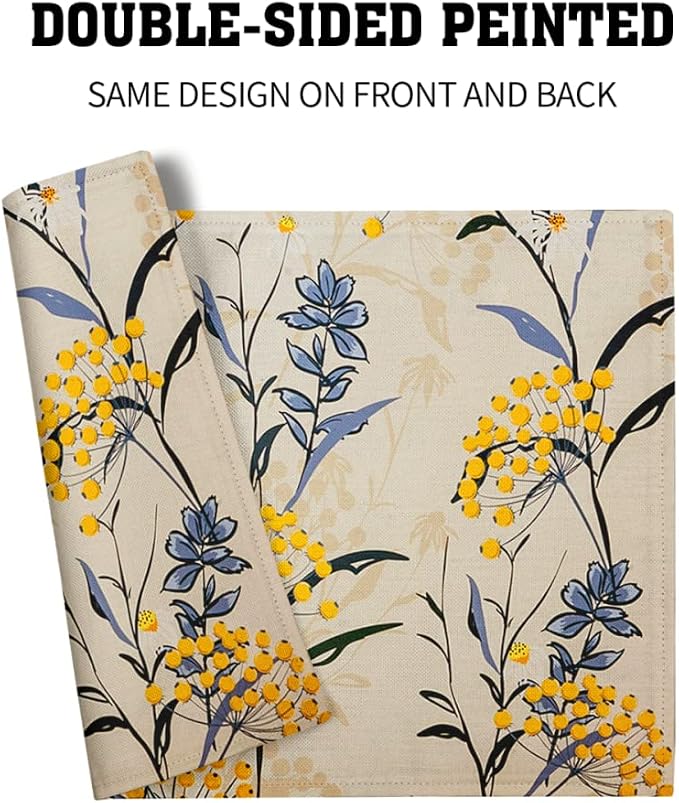 Floral Placemats Set of 4 Vintage Floral Summer Flowers Yellow Placemats - Image 5