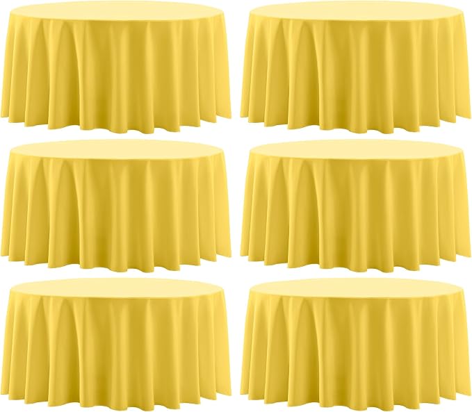 Round Tablecloth 132 Inch 6 Pack Yellow Tablecloths Washable Decorative Linen by AOCOZHomeLifeMuseum