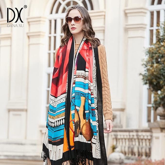 DANA XU 100% Merino Wool Extra Large Pashmina Blanket Travel Scarf Cashmere Wrap - Image 8