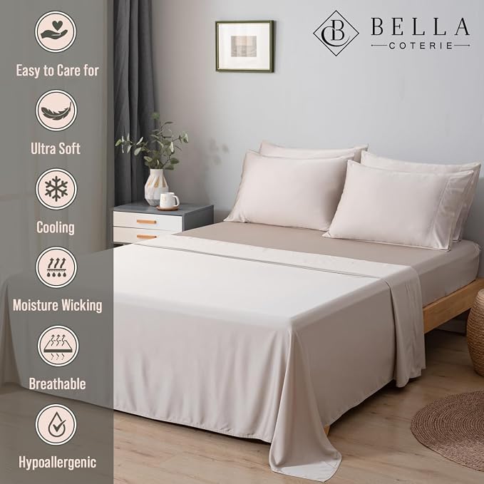 Bella Coterie 6 Piece Luxury Bamboo Viscose Split Top King Size Sheet Set | 34" - Image 3