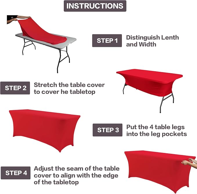 IVAPUPU 2 Pack 6FT Table Cloth for Rectangular Fitted Events Stretch Red Table - Image 5