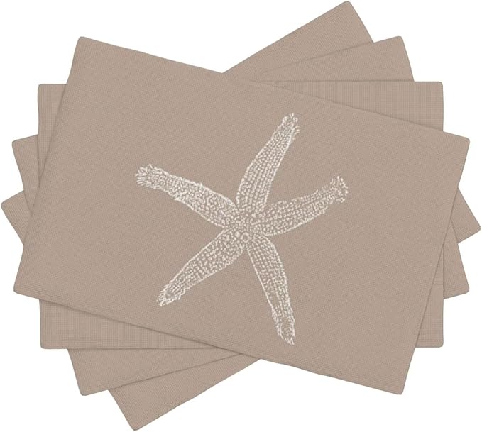 Summer Coastal Placemats Set of 4, Beach Theme Ocean Brown Tan Starfish - Image 2