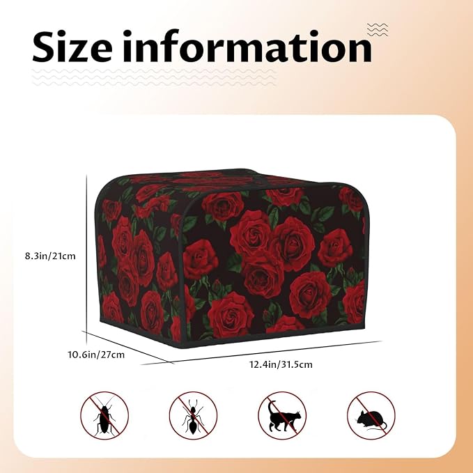 Red Black Rose Flower 4 Slice Toaster Cover, Waterproof Toaster Dust Cover - Image 6