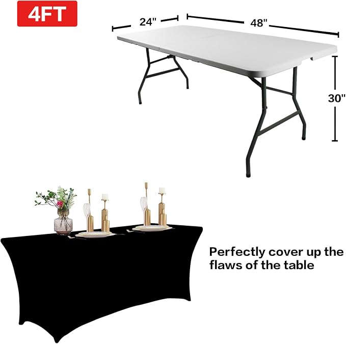 IVAPUPU 2 Pack 4FT Table Cloth for Rectangular Fitted Events Stretch Black - Image 3