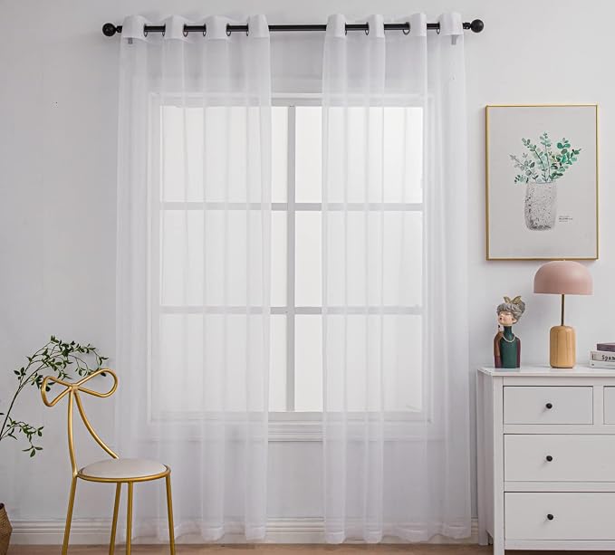 PI Beige Sheer Curtains Grommet Panels, Elegant Sheer Polyester Curtains by PI