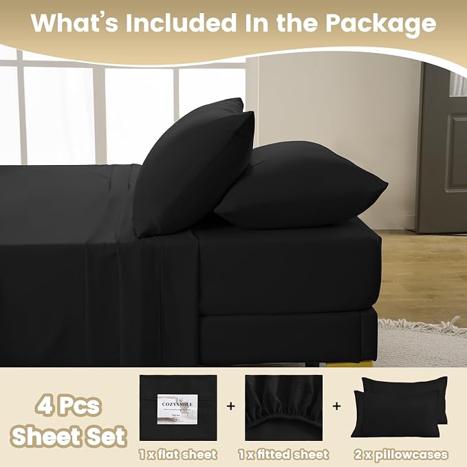 Full Sheet Set - Hotel Luxury 4 Piece Breathable and Cooling Sheets Deep Pocket - Image 7