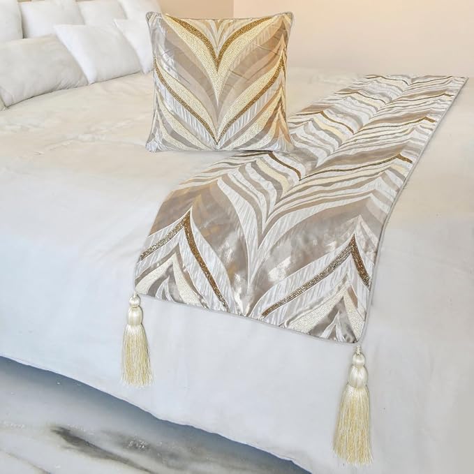 The HomeCentric King/Queen/Twin Ivory Luxury Twin 53"x18" Bed Runner Without by TheHomeCentric