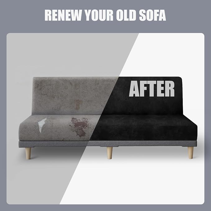 molasofa Leather Like Stretch Futon Slipcover Armless Futon Bed Sofa Cover - Image 6