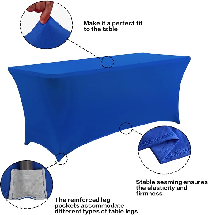 IVAPUPU 2 Pack 6FT Table Cloth for Rectangular Fitted Events Stretch Royal Blue - Image 2