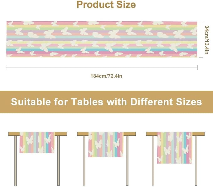 Rainbow Butterfly Table Runner Kids Girl Table Runner Girls Kids White - Image 2