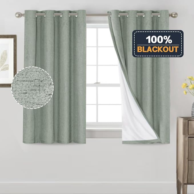 PrinceDeco 100% Blackout Curtains 54" Long Green Blackout Curtains - Image 6