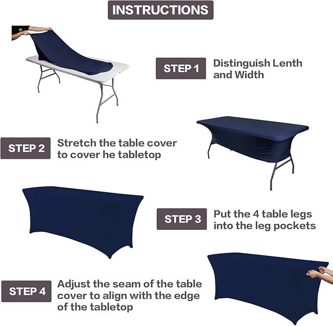 IVAPUPU 8FT Table Cloth for Rectangular Fitted Events Stretch Jean Blue Table - Image 5
