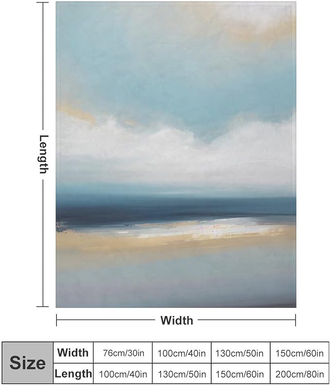 Fashion Gradient Blanket, Modern Art Abstract Blue Sea View Painting Strokes - Image 2