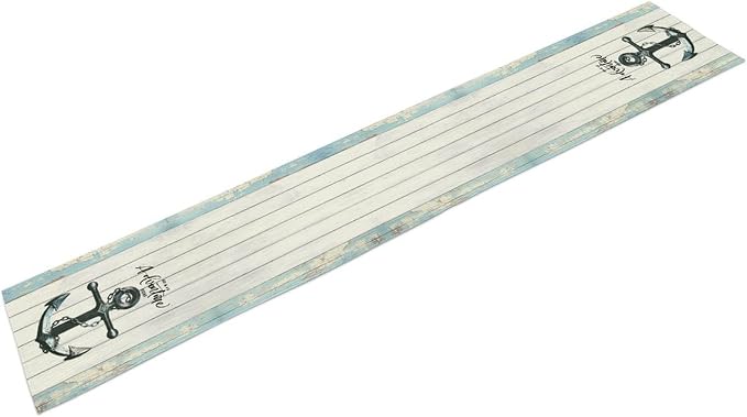 Nautical Anchor Table Runner, Retro Coastal Ship Anchor Wooden Plank Vintage - Image 6