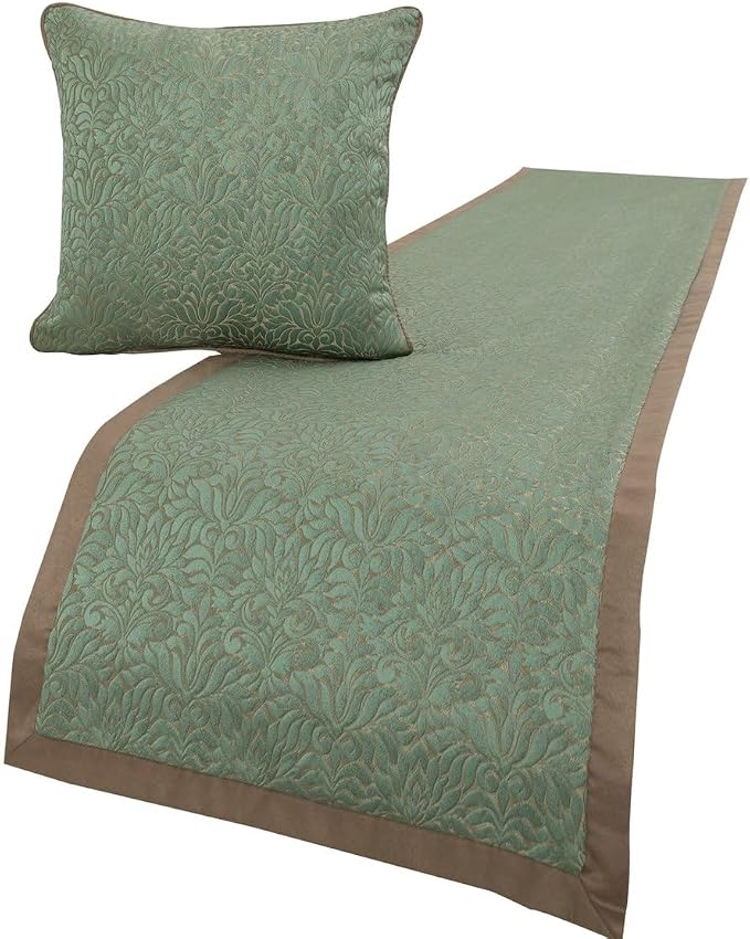 The HomeCentric King/Queen/Twin Blue & Beige Decorative Queen 74"x18" Bed Runner by TheHomeCentric