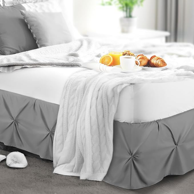 Nestl Dark Grey Bed Skirt Queen Size, Pinch Pleat Queen Bed Skirt, Hotel - Image 8