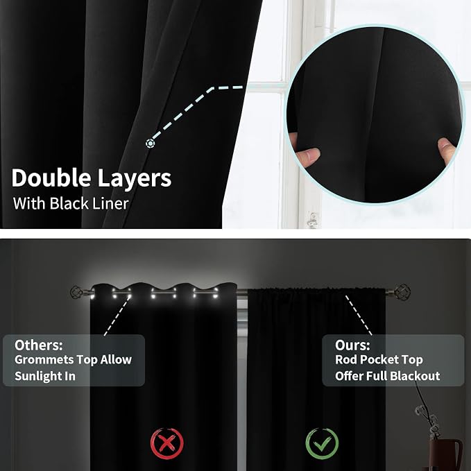 BGment Short Blackout Curtains for Small Window 54 Inch Length, Room Darkening - Image 7