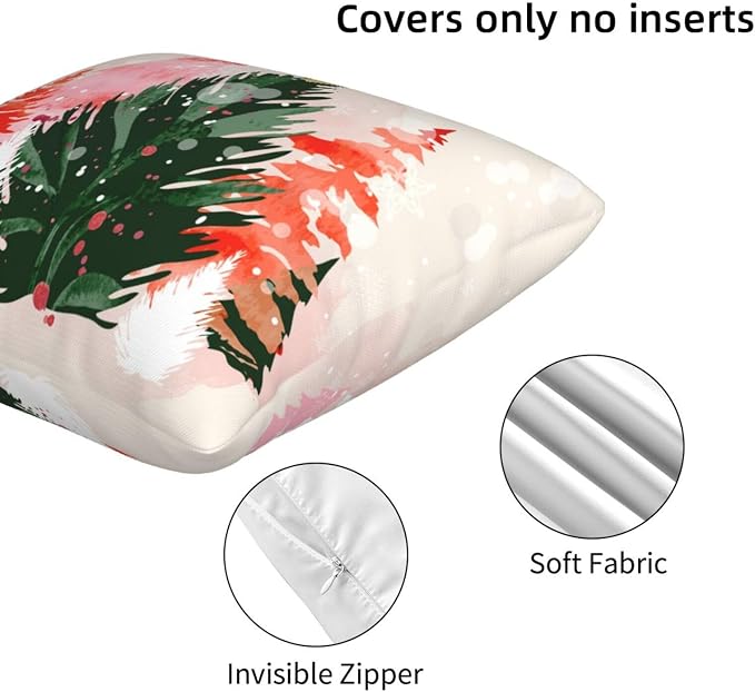 bassyil Christmas Tree Watercolor Throw Pillow Covers Decorative Linen Pillow - Image 3