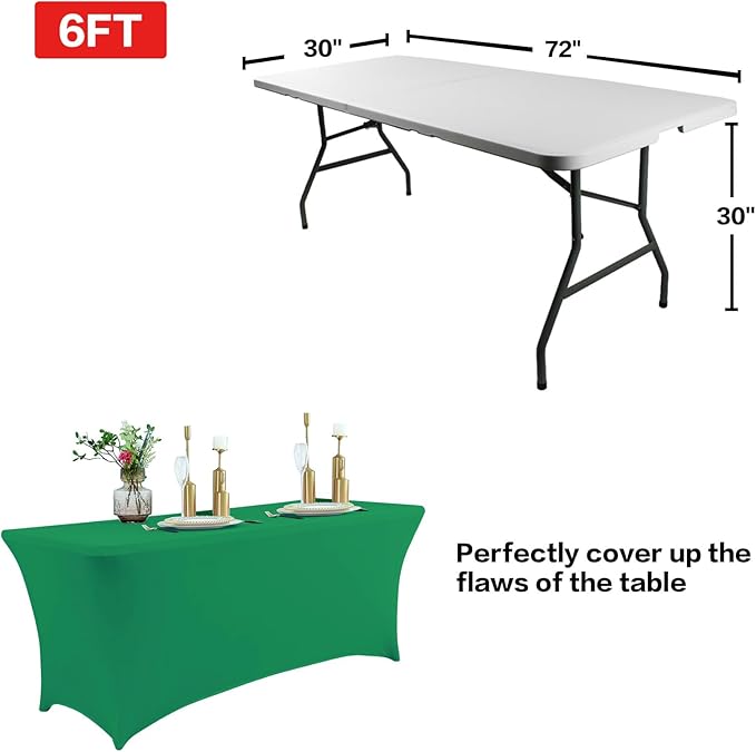 IVAPUPU 6FT Table Cloth for Rectangular Fitted Events Stretch Emerald Green - Image 3